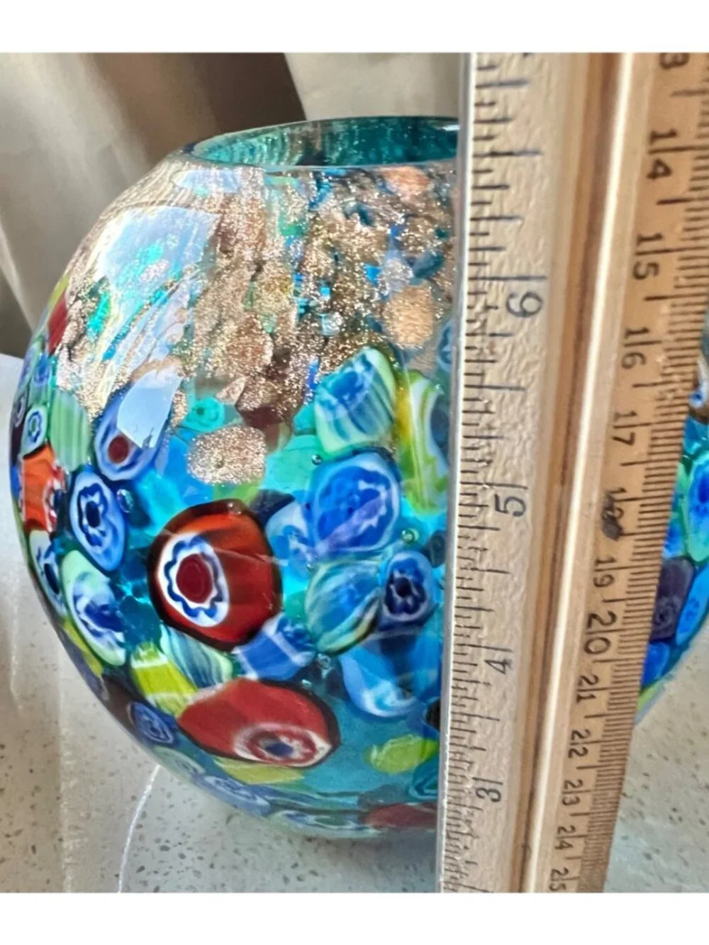 DS Millie Fiori Glass Bowl Scatter w/ Gold Glitter Accents 6.5x6.5